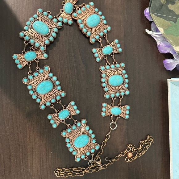 Jewelry - Turquoise like stone and Bronze Statement Chain Belt